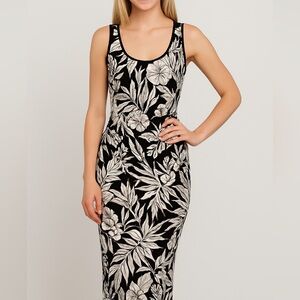 La Banga Black and White Floral Maxi Dress Lace Back Made in USA